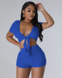 Women V Neck Fashion Short Sets Two Pieces Outfit S-XL