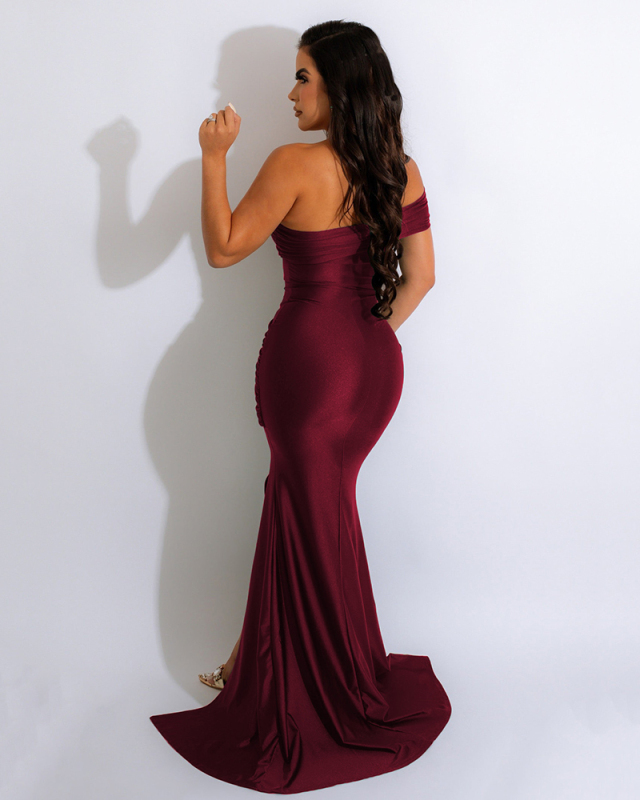 Women Slach Neck High Slit Elegant Sexy Evening Dress S-2XL