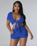 Women V Neck Fashion Short Sets Two Pieces Outfit S-XL