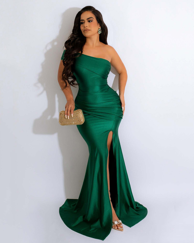 Women Slach Neck High Slit Elegant Sexy Evening Dress S-2XL