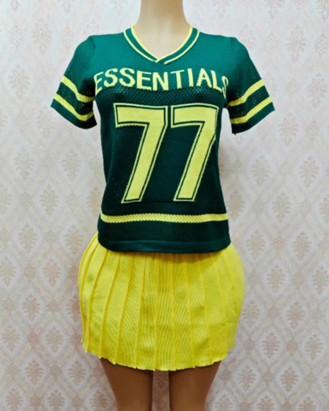 Women New Short Sleeve T-shirt Skirt Sets One Size