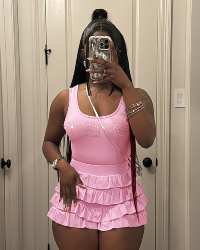 Diamond Letter Women Summer Two Piece Skirt Set S-L