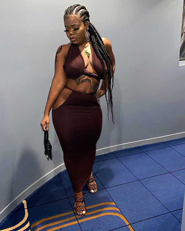 Brown Color Wholesale Sexy Girl Two Piece Dress