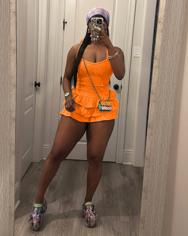 High Quality Women Ruffle Two Piece Skirt Set S-XXL