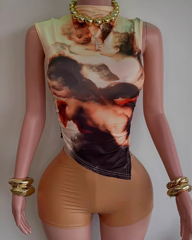 Printed Irregular Women Summer Two Piece Short Set S-L