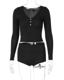 Long Sleeve Women Leisure Two Piece Short Outfits S-L