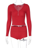 Long Sleeve Women Leisure Two Piece Short Outfits S-L
