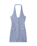 V-neck Blue Girl Short Dress S-L