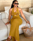 3D Flower Women Solid Color Long Dress S-L