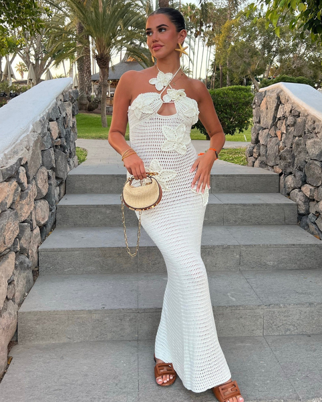 Crochet Knitted Cute Lovely Vacation Long Dress S-XL