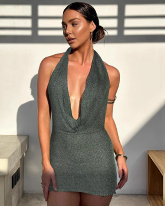 Deep V-neck Short Girl Mini Dress S-L