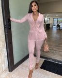 Long Sleeve Office Lady Two Piece Pant Set S-XXL