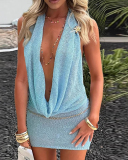 Deep V-neck Short Girl Mini Dress S-L