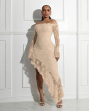 Off Shoulder Long Sleeve Lace Women Casual Dress S-XXL