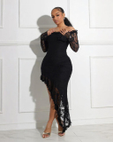 Off Shoulder Long Sleeve Lace Women Casual Dress S-XXL