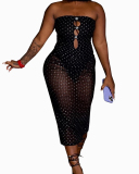 Black Sequin Strapless Women Mini Dress S-L