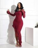 Off Shoulder Long Sleeve Lace Women Casual Dress S-XXL