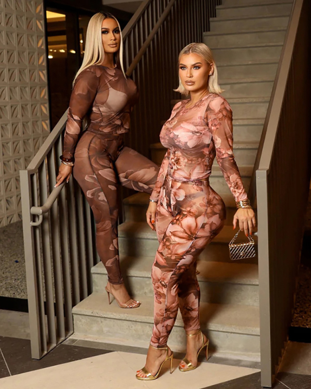 Long Sleeve Printed Women Two Piece Pant Set S-L