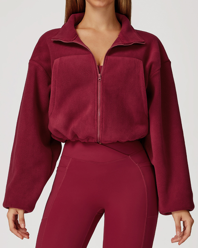 Women's Autumn And Winter Stand-Up Collar Windproof And Warm Austrian Fleece Running Jacket S-XL