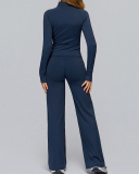 Women Long Sleeve Coat Wide Leg Pants Yoga Two-piece Sets S-XL