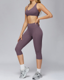 Women V-Neck Bra Capri Leggings Yoga GYM Two-piece Sets S-XL