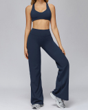 Women V-Neck Bra High Waist Wide Leg Pants Yoga Two-piece Sets S-XL
