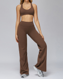 Women V-Neck Bra High Waist Wide Leg Pants Yoga Two-piece Sets S-XL