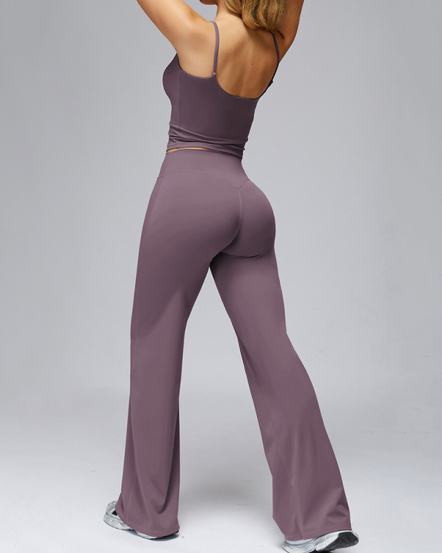 Women Sling Vest Wide Leg Pants  Yoga Two-piece Sets S-XL