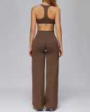 Women V-Neck Bra High Waist Wide Leg Pants Yoga Two-piece Sets S-XL