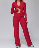 Women Long Sleeve Coat Wide Leg Pants Yoga Two-piece Sets S-XL