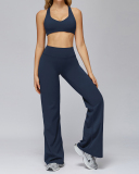 Women V-Neck Bra High Waist Wide Leg Pants Yoga Two-piece Sets S-XL