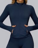 Brushed Long-Sleeved Zipper Pocket Quick-Drying Tights Outdoor Sports Running Jacket S-XL