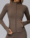 Brushed Long-Sleeved Zipper Pocket Quick-Drying Tights Outdoor Sports Running Jacket S-XL