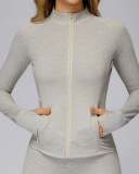 Brushed Long-Sleeved Zipper Pocket Quick-Drying Tights Outdoor Sports Running Jacket S-XL