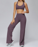 Women V-Neck Bra High Waist Wide Leg Pants Yoga Two-piece Sets S-XL