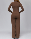 Women Long Sleeve Coat Wide Leg Pants Yoga Two-piece Sets S-XL