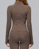 Brushed Long-Sleeved Zipper Pocket Quick-Drying Tights Outdoor Sports Running Jacket S-XL