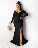 Long Sleeve Women Party Long Gown Dress S-XXL