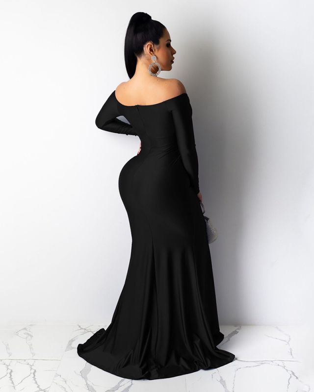 Long Sleeve Women Party Long Gown Dress S-XXL