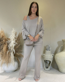 Light Grey Women Fashion Two Piece Pant Set Wholesale S-L