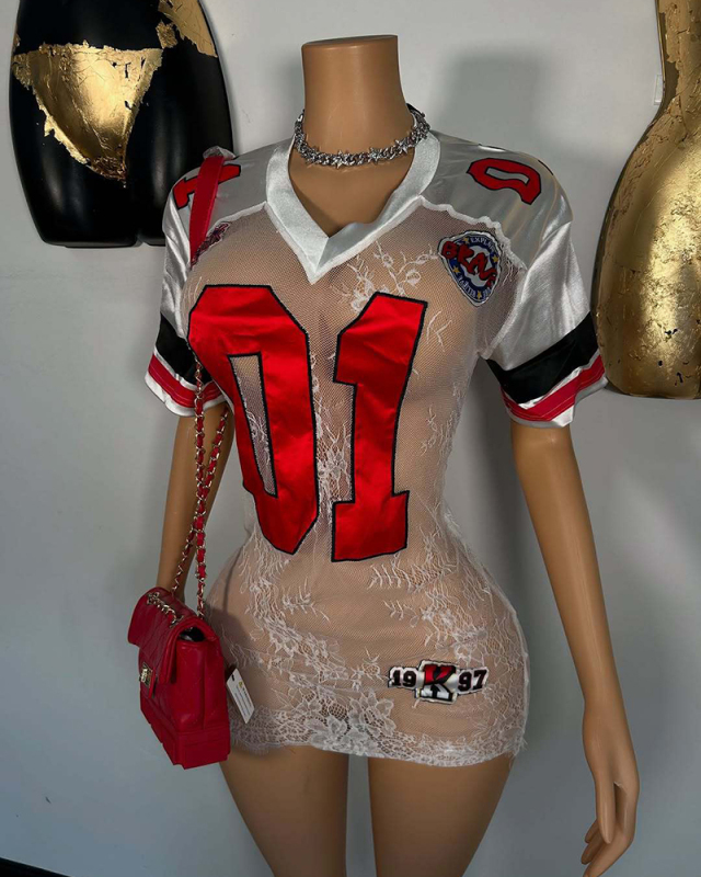 Short Sleeve Lace Women Short Mini Dress S-L