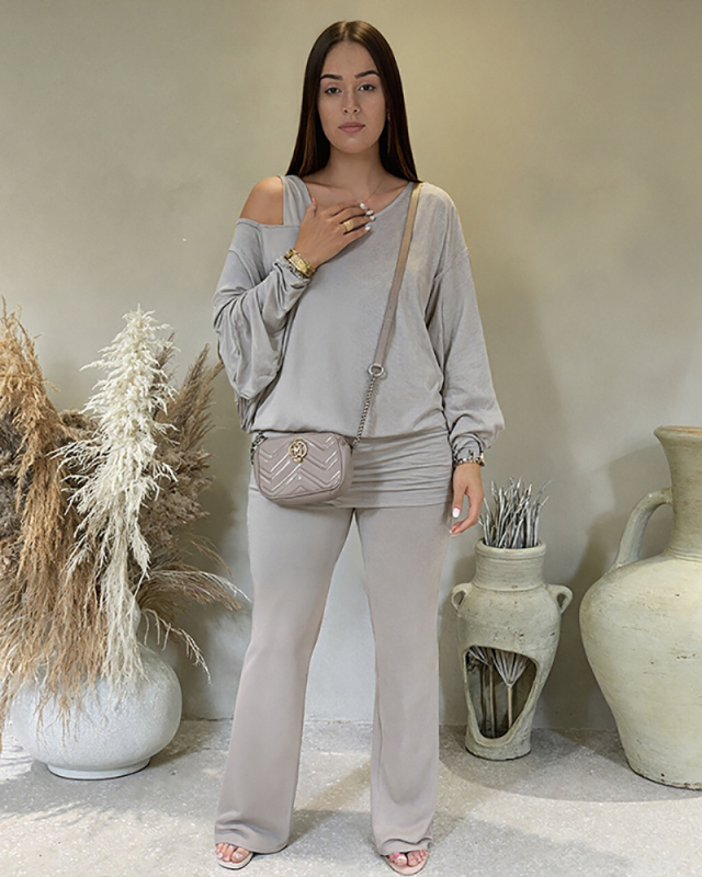 Light Grey Women Fashion Two Piece Pant Set Wholesale S-L