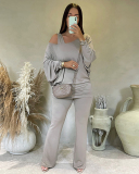 Light Grey Women Fashion Two Piece Pant Set Wholesale S-L