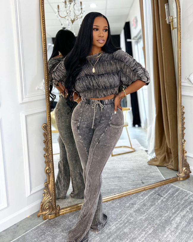 Wholesale Women Off Shoulder Two Piece Pant Set S-XXL