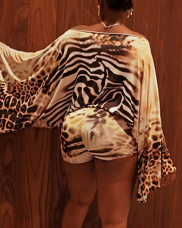 Long Sleeve Leopard Printed Women Jumpsuit S-L