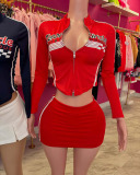 Long Sleeve Women Fashion Autumn Girl Two Piece Skirt Set S-XL