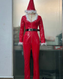 Red PU Christmas Long Jumpsuit S-XL