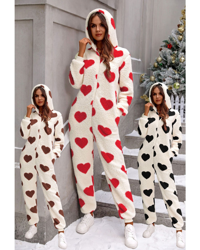 Love Heart Women Long Sleeve Xmas Jumpsuit S-2XL