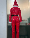 Red PU Christmas Long Jumpsuit S-XL