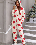 Love Heart Women Long Sleeve Xmas Jumpsuit S-2XL